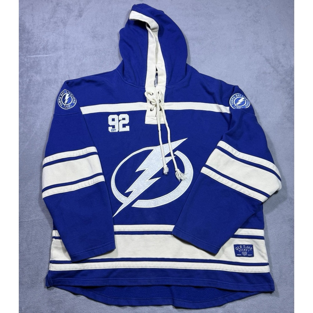 Old Time Hockey OTH Tampa Bay Lightning Lace Up Hoodie Jersey Mens XL NHL